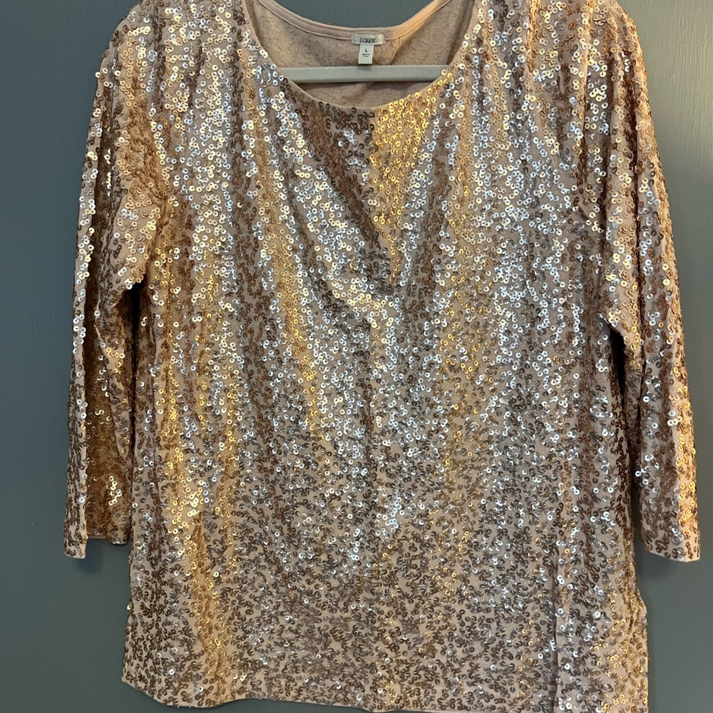 J. Crew Sequin Long Sleeve Top in Gold